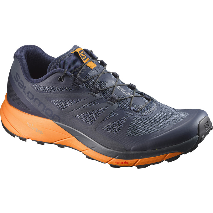 Chaussures De Trail Running Salomon Homme Bleu Marine / Orange - Salomon SENSE RIDE - France (7819-O